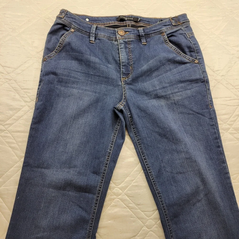 One 5 One Bootcut blue jeans size 12 w/ adj waist